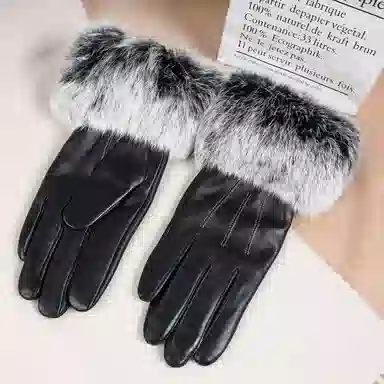 上海故事 秋冬季防风防寒开车骑行加绒保暖时尚真皮轻奢 羊皮革 手套 女款 黑色
