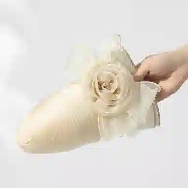 上海故事 春夏遮阳帽大头围渔夫帽蝴蝶结气质花朵欧根纱度假护脸礼帽 聚酯纤维 防晒帽 女款