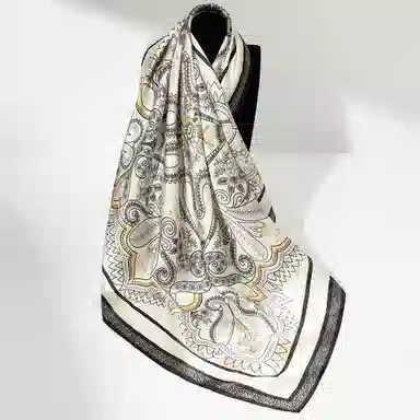 上海故事 加大真丝大方巾 桑蚕丝 丝巾 女款 温婉花意