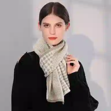 上海故事 秋冬保暖毛线针织防寒 外出千鸟格时尚氛围感 聚酯纤维 绒线围巾 男女同款情侣款