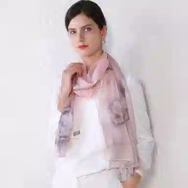 上海故事 春花秋月喷绘真丝长巾 桑蚕丝 丝巾 女款