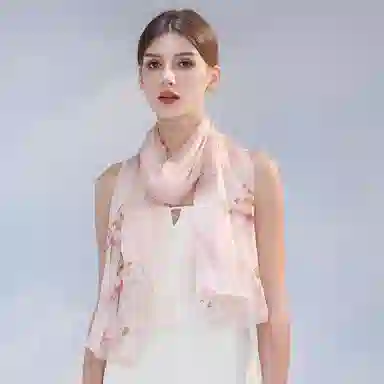 上海故事 春花秋月喷绘真丝长巾 桑蚕丝 丝巾 女款