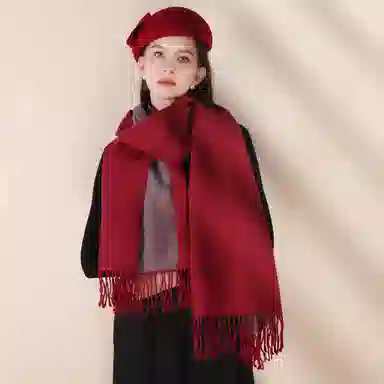 上海故事 冬季加厚双面两用保暖 外出时尚洋气拼色 聚酯纤维 绒线围巾 女款