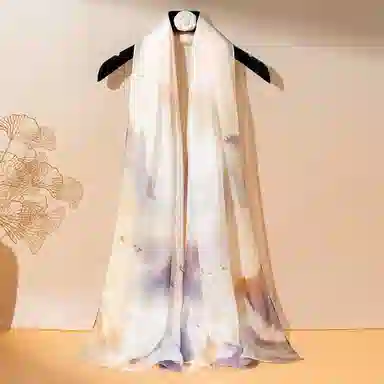 上海故事 春花秋月喷绘真丝长巾 桑蚕丝 丝巾 女款