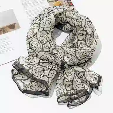 上海故事 春花秋月喷绘真丝长巾 桑蚕丝 丝巾 女款