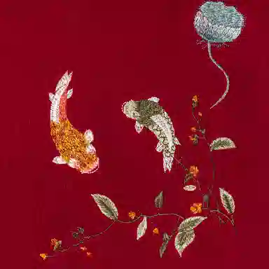 上海故事 新中式国风刺绣 鱼儿嬉戏加厚保暖 结婚喜庆 绵羊毛 绒线围巾 女款