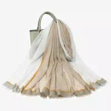 上海故事 散纤色织格大披肩 绵羊毛 围巾 女款 米驼灰绿