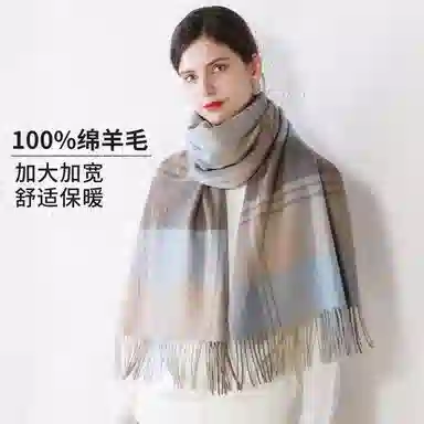 上海故事 送礼  百搭格子大披肩 绒线围巾  女款 礼盒装