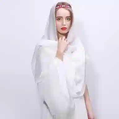 上海故事 四季文艺高级感素色沙漠旅游长款亲肤空调房红披风 聚酯纤维 绒线围巾 女款