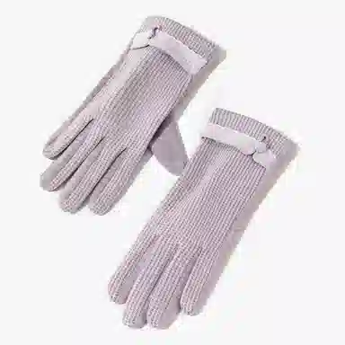 上海故事 蕾丝边优雅小香风秋冬季户外高弹保暖时尚针织 混纺 绒线手套 女款 浅紫 浅杏色 黑色 淡粉 卡其