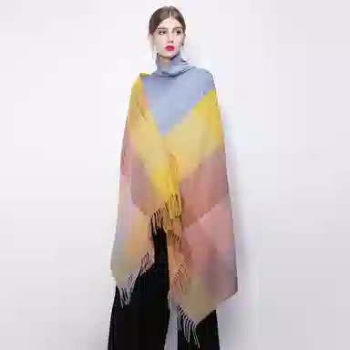 上海故事 时尚美拉德风保暖外出外搭护肩氛围感 聚酯纤维 绒线围巾 女款