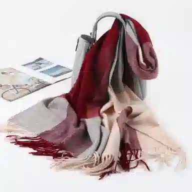 上海故事 送礼  百搭格子大披肩 绒线围巾  女款 礼盒装