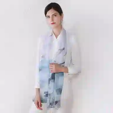 上海故事 春花秋月喷绘真丝长巾 桑蚕丝 丝巾 女款