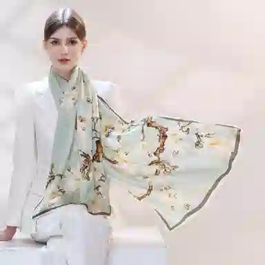 上海故事 国色天香 清冷玉兰 桑蚕丝 丝巾 女款