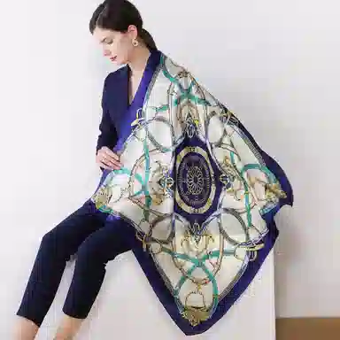 上海故事 加大真丝大方巾 桑蚕丝 丝巾 女款 温婉花意