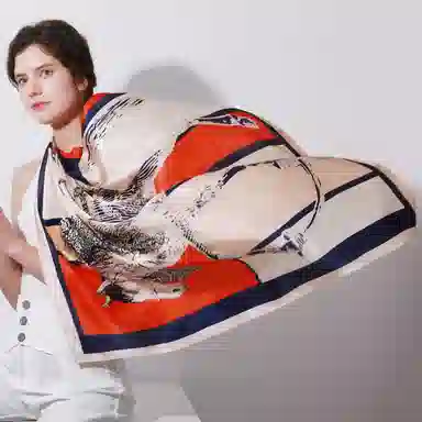 上海故事 加大真丝大方巾 桑蚕丝 丝巾 女款 温婉花意