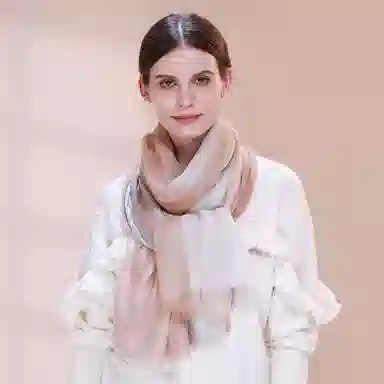 上海故事 散纤色织格大披肩 绵羊毛 围巾 女款 米驼灰绿