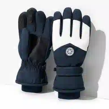 上海故事 冬季户外加绒保暖加厚摩托车骑行滑雪防水防风寒防滑防雨 聚酯纤维 绒线手套 男款