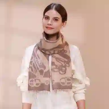 上海故事 轻奢优雅粗纺提花披肩 山羊绒 绒线围巾 女款