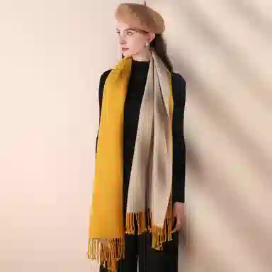 上海故事 冬季加厚双面两用保暖 外出时尚洋气拼色 聚酯纤维 绒线围巾 女款