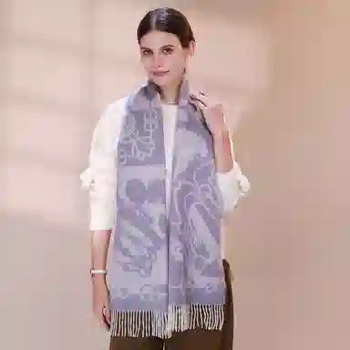 上海故事 轻奢优雅粗纺提花披肩 山羊绒 绒线围巾 女款