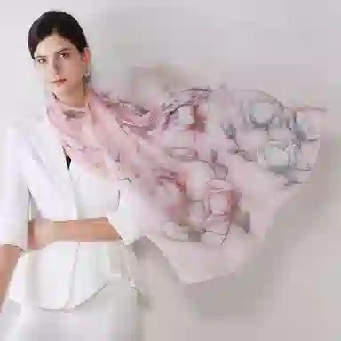 上海故事 春花秋月喷绘真丝长巾 桑蚕丝 丝巾 女款