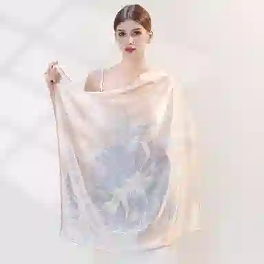 上海故事 加大真丝大方巾 桑蚕丝 丝巾 女款 温婉花意