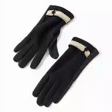 上海故事 蕾丝边优雅小香风秋冬季户外高弹保暖时尚针织 混纺 绒线手套 女款 浅紫 浅杏色 黑色 淡粉 卡其