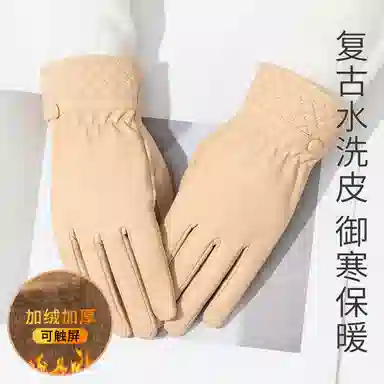上海故事 秋冬奶油风外出御寒加厚保暖骑车防泼水防风户外分指触屏 聚酯纤维 绒线手套 女款