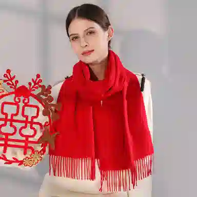上海故事 纯色暖糯亲肤围脖 山羊绒 绒线围巾 男女同款情侣款 中国红礼盒装
