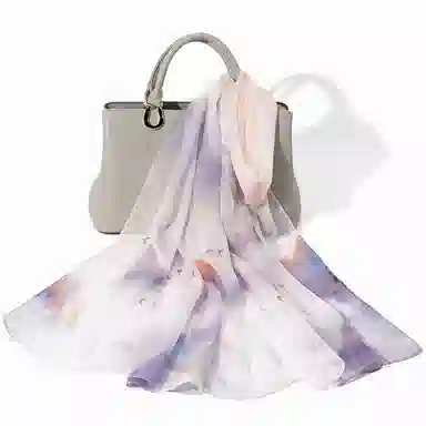 上海故事 春花秋月喷绘真丝长巾 桑蚕丝 丝巾 女款