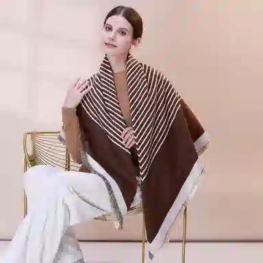 上海故事 秋冬季双面双色洋气旅游外出防寒保暖围脖外搭提花 聚酯纤维 披肩 女款