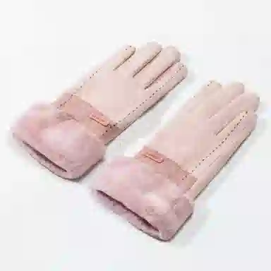 上海故事 百搭拼色加绒毛口户外出百搭骑行防寒 绵羊毛 绒线手套 女款