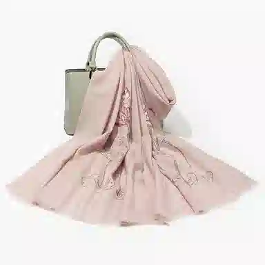 上海故事 秋冬加厚保暖时尚贴花外出防寒外搭结婚 绵羊毛 披肩 女款 粉色 红色 裸色