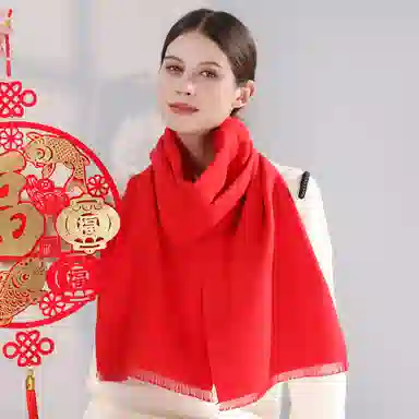 上海故事 中式团员喜庆节日聚会年会团建红披肩 聚酯纤维 绒线围巾 男女同款情侣款