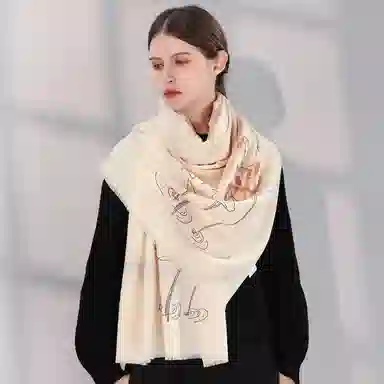 上海故事 秋冬加厚保暖时尚贴花外出防寒外搭结婚 绵羊毛 披肩 女款 粉色 红色 裸色