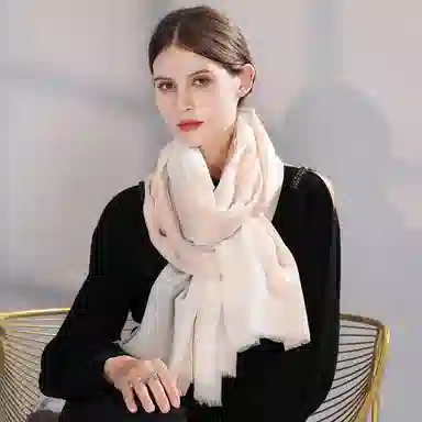 上海故事 散纤色织格大披肩 绵羊毛 围巾 女款 米驼灰绿