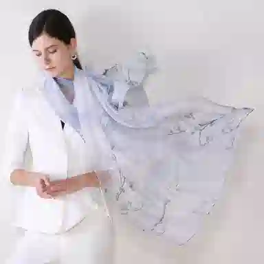 上海故事 春花秋月喷绘真丝长巾 桑蚕丝 丝巾 女款