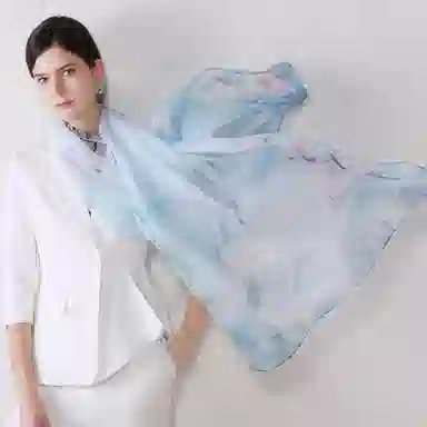 上海故事 春花秋月喷绘真丝长巾 桑蚕丝 丝巾 女款