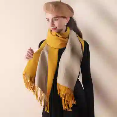 上海故事 冬季加厚双面两用保暖 外出时尚洋气拼色 聚酯纤维 绒线围巾 女款