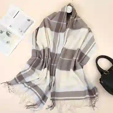 上海故事 送礼  百搭格子大披肩 绒线围巾  女款 礼盒装