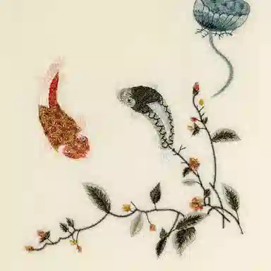 上海故事 新中式国风刺绣 鱼儿嬉戏加厚保暖 结婚喜庆 绵羊毛 绒线围巾 女款