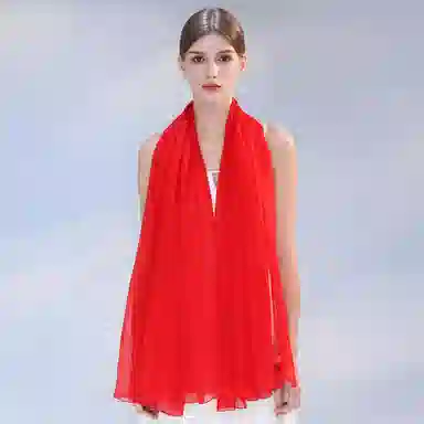 上海故事 纯色加大真丝雪纺素色长巾海滩沙漠旅游推荐 桑蚕丝 丝巾 女款