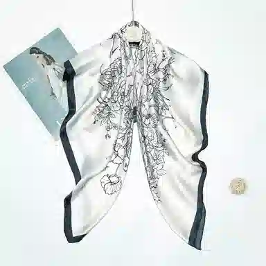 上海故事 加大真丝大方巾 桑蚕丝 丝巾 女款 温婉花意