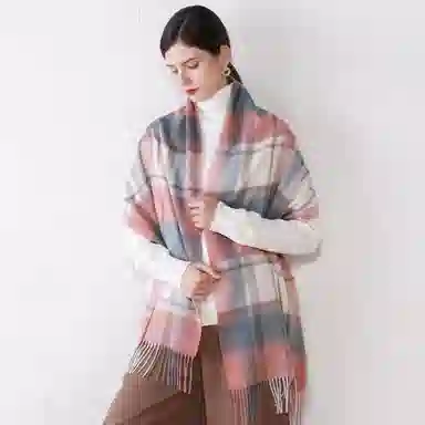 上海故事 送礼  百搭格子大披肩 绒线围巾  女款 礼盒装
