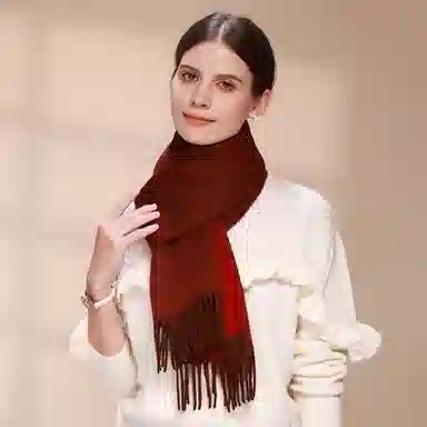 上海故事 秋冬加厚保暖 防寒外出个性缎纹双面拼色 绵羊毛 绒线围巾 女款