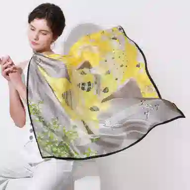 上海故事 加大真丝大方巾 桑蚕丝 丝巾 女款 温婉花意