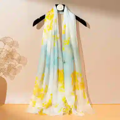 上海故事 春花秋月喷绘真丝长巾 桑蚕丝 丝巾 女款