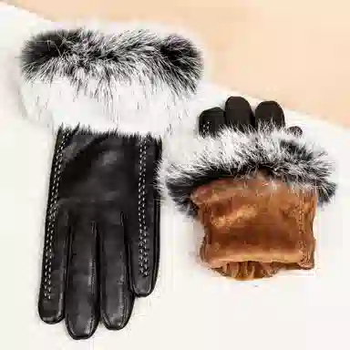 上海故事 秋冬季防风防寒开车骑行加绒保暖时尚真皮轻奢 羊皮革 手套 女款 黑色