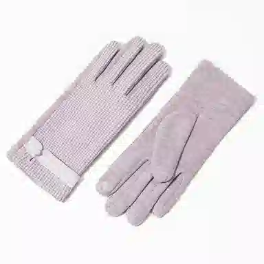 上海故事 蕾丝边优雅小香风秋冬季户外高弹保暖时尚针织 混纺 绒线手套 女款 浅紫 浅杏色 黑色 淡粉 卡其